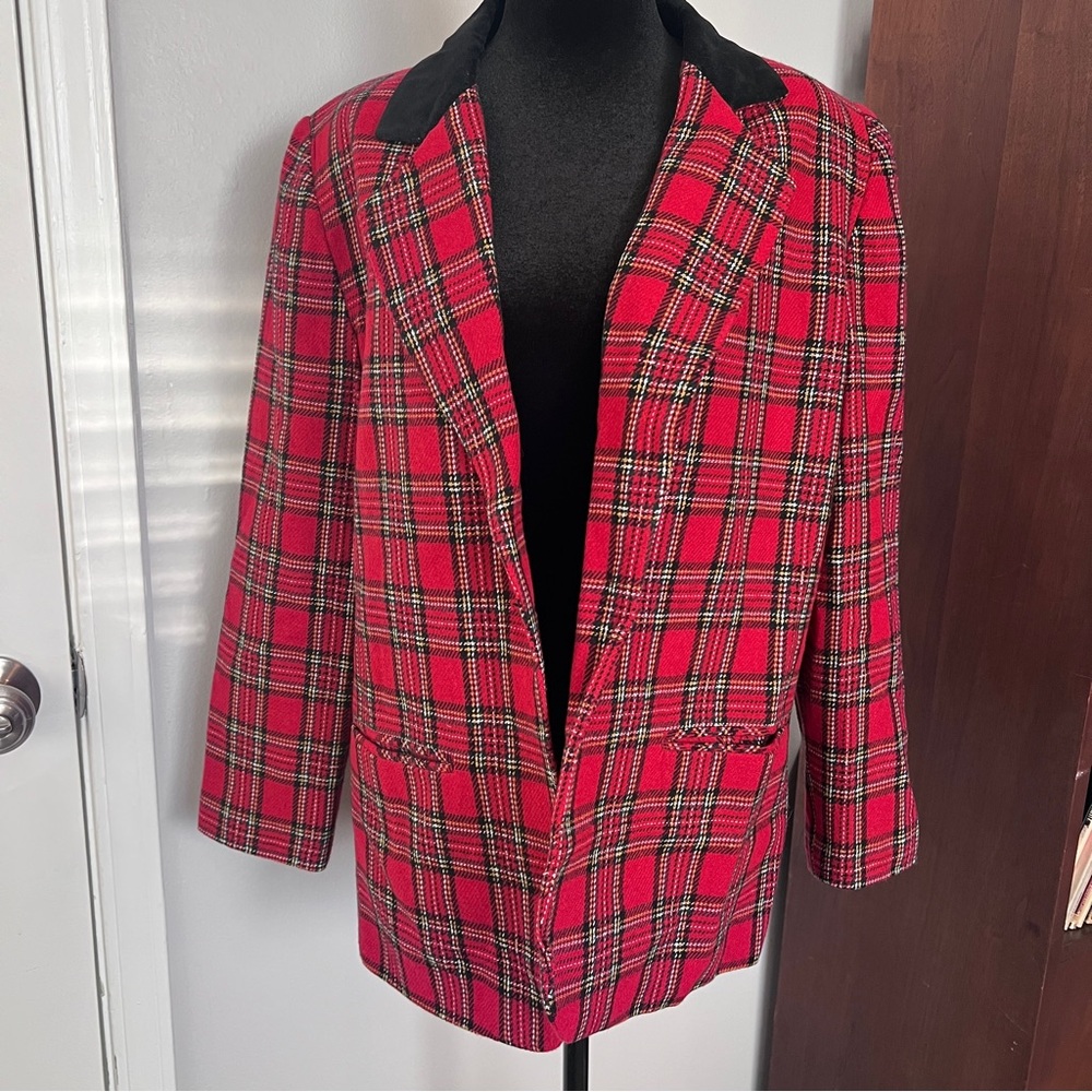 Vintage 80s Red and Black Plaid Coat Blazer